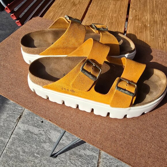 Birkenstock Arizona Chunky Papillio Suede Leather Sandles Apricot 41 US 10-10.5 - Picture 2 of 4
